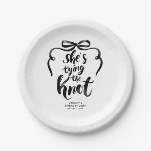 Assiettes En Carton Black Bow Elle Noue le Nœud Réception de Mariage