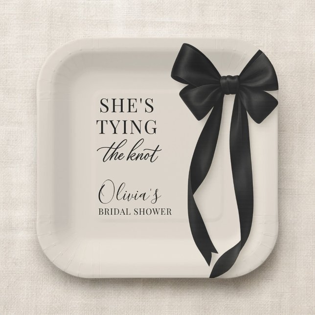 Assiettes En Carton Black Bow She's Tying The Knot Party (Créateur téléchargé)