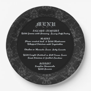Assiettes En Carton Black Brocade Gothique Thème Mariage & Dîner Menu
