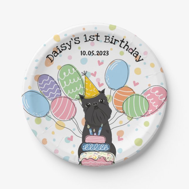 Assiettes En Carton Black Brussels Griffon Chien fête d'anniversaire (Devant)