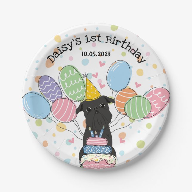 Assiettes En Carton Black Brussels Griffon Chien fête d'anniversaire (Devant)
