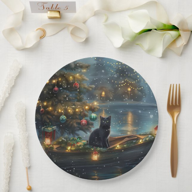 Assiettes En Carton Black Cat Noël Festive Voyage (Mariage)