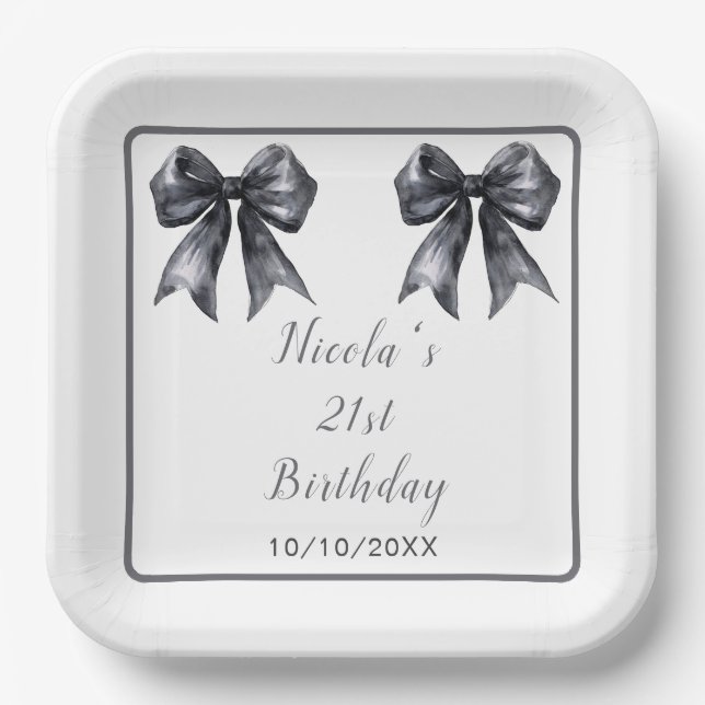 Assiettes En Carton Black Coquette Bow fête d'anniversaire (Recto)