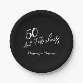 Assiettes En Carton Black Fifty and Fabulous Script Birthday
