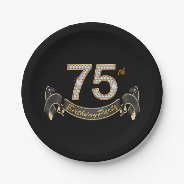 Assiettes En Carton Black Gold Diamond 75e anniversaire (Devant)