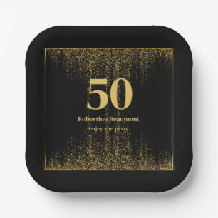 Assiettes En Carton Black Gold Frontière Parties scintillant moderne 5