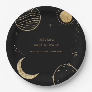 Assiettes En Carton Black Gold Galaxy Espace extra-atmosphérique Baby 