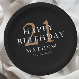 Assiettes En Carton Black & Gold Modner 21st Birthday Party