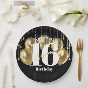 Assiettes En Carton Black Gold Parties scintillant Bold Sweet 16 Ballo