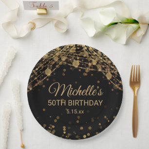 Assiettes En Carton Black Gold String Lumières Parties scintillant Adu