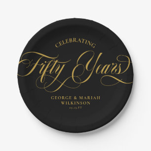 Assiettes En Carton Black Gold Tourbillonnant Script 50e anniversaire