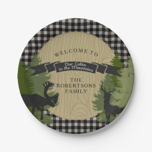 Assiettes En Carton Black Grey Plaid Cabine Rustique Chasse Deer Antle