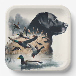 Assiettes En Carton Black Labrador Retriever et Canards