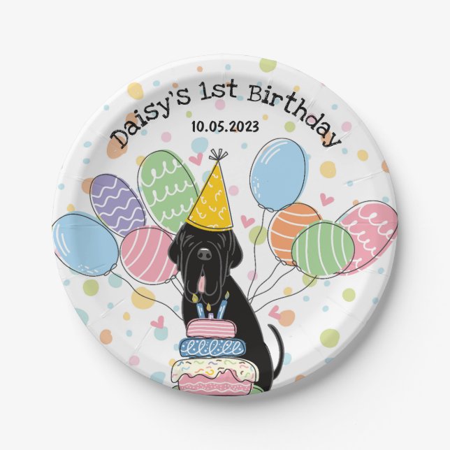 Assiettes En Carton Black Neapolitain Mastiff Chien fête d'anniversair (Devant)