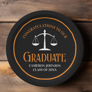 Assiettes En Carton Black Orange Law School Custom Graduation Party