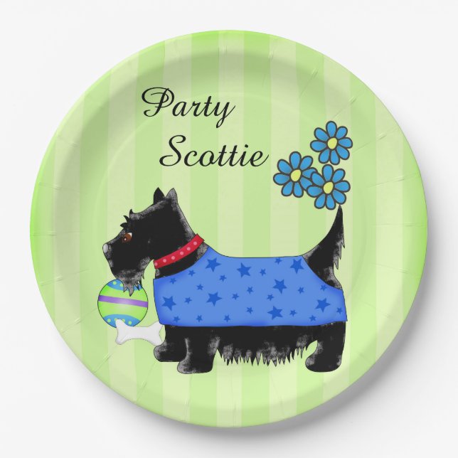 Assiettes En Carton Black Party Scottie Chien Bleu Vêtements Green Cus (Devant)