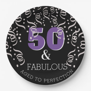 Assiettes En Carton Black Purple 50 Fabulous Happy 50th Birthday Party