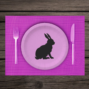 Assiettes En Carton Black Silhouette assis Rabat sur le rose chaud