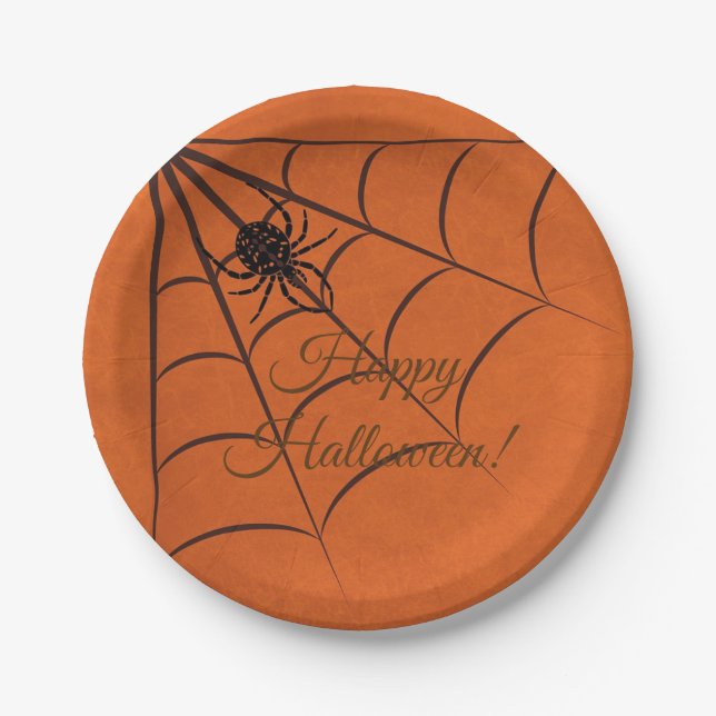 Assiettes En Carton Black Spider & Web Halloween Plaque en papier (Devant)