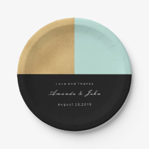Assiettes En Carton Black Tiffany Mint Gold Pastel Mariage nuptial
