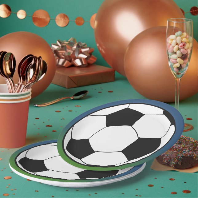 Assiettes En Carton Black White Football Football Sports Anniversaire (Multi)