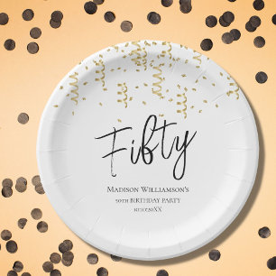 Assiettes En Carton Black, White & Gold Fifty , fête d'anniversaire 50