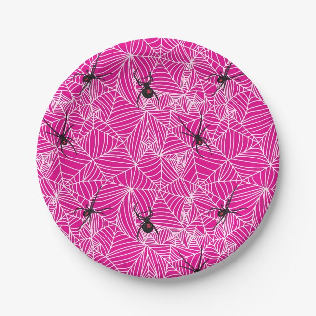 Assiettes En Carton Black Widow Spider Web Pink (Devant)