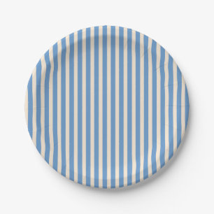Assiettes En Carton Blanc Antique et Rayures Gris Bleu