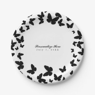 Assiettes En Carton Blanc avec papillons noirs Party Chic personnalisé