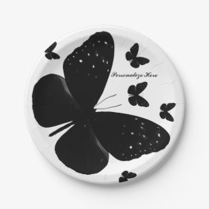 Assiettes En Carton Blanc avec papillons noirs Party Chic personnalisé
