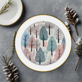 Assiettes En Carton  blanc Baby shower de la forêt d'hiver