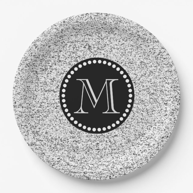 Assiettes En Carton Blanc doux avec points noirs Monogramme (Devant)