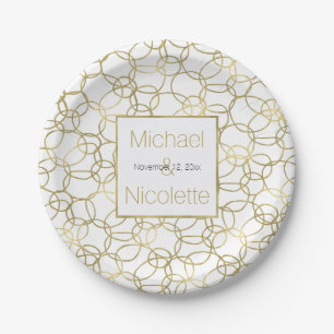 Assiettes En Carton Blanc Gold Glam Cercles élégants Mariage