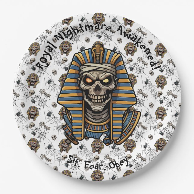 Assiettes En Carton 🤍 blanc Pharaoh Mummy plaque papier 🎃 🍽️ (Devant)