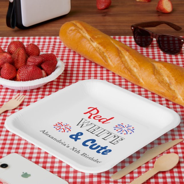 Assiettes En Carton Blanc rouge et 4 juillet mignet (Pique-nique)