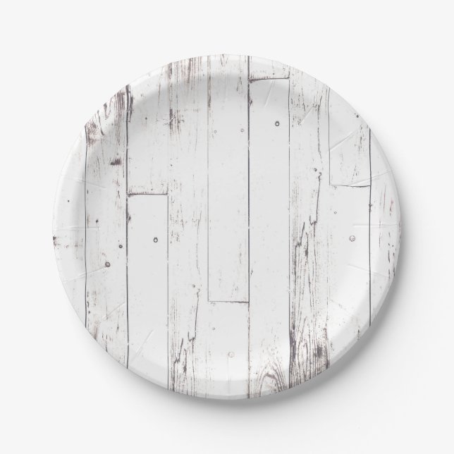 Assiettes En Carton Blanc Shabby Chic Bois Ferme Rustique Fête (Devant)