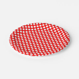 Assiettes En Carton Blanc sur rouge Pois de taille moyenne