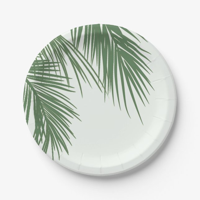 Assiettes En Carton Blanc Vert Élégant Palm Tropical Feuille Mariage (Devant)