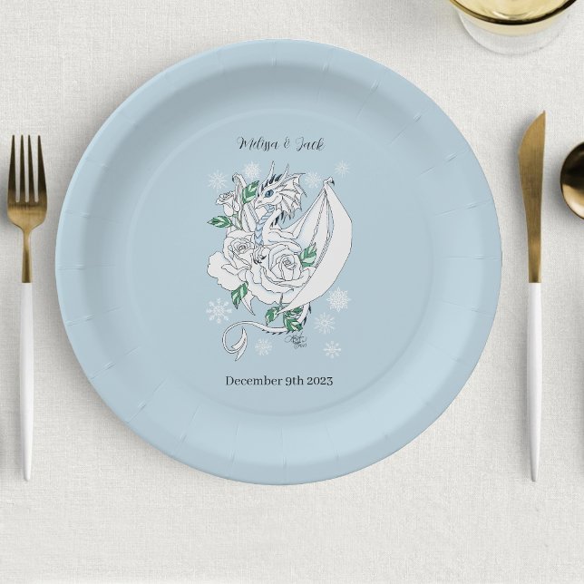 Assiettes En Carton Blancs de dragon d'hiver Flammes de neige Mariage  (Créateur téléchargé)