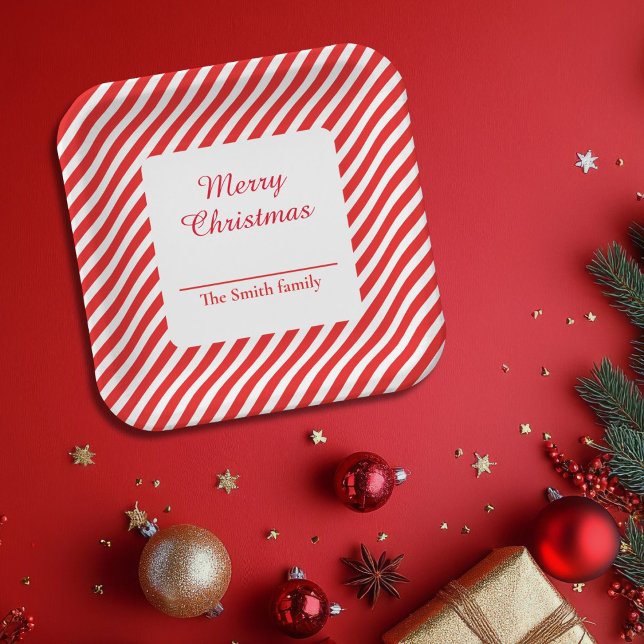 Assiettes En Carton Blancs mignons et rayés rouges (Créateur téléchargé)