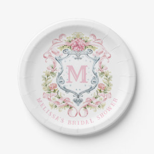 Assiettes En Carton Blason Floral Élégant Monogramme   Enterrement de 