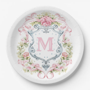 Assiettes En Carton Blason Floral Grandmillennial Monogramme Mariage