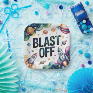 Assiettes En Carton Blast Off Space Boy Astronaut fête d'anniversaire