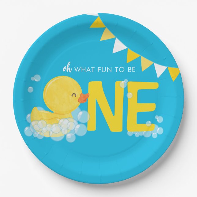 Assiettes En Carton Bleu Aquarelle Caoutchouc Un 1er anniversaire (Devant)