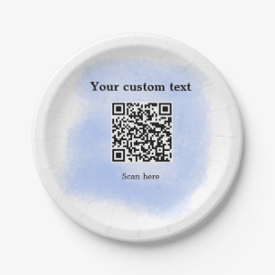 Assiettes En Carton bleu aquarelle QR code scan ajouter texte personna