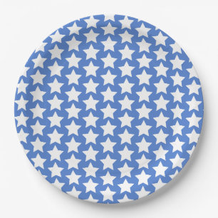 Assiettes En Carton Bleu avec un Motif aux étoiles blanches