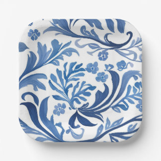 Assiettes En Carton Bleu Blanc Chinoiserie Floral Botanique