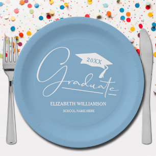 Assiettes En Carton Bleu blanc de la poutre de graduation de script