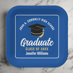 Assiettes En Carton Bleu Blanc Graduate 2025 Carré du Graduation Party