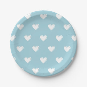 Assiettes En Carton Bleu blanc mignon simple Motif de coeur
